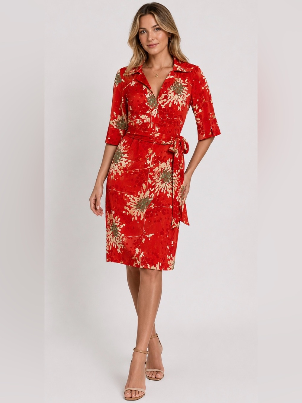 Sandra Angelozzi Stretch Viscose Dress – Chic, Vibrant & Figure-Flattering 🌺